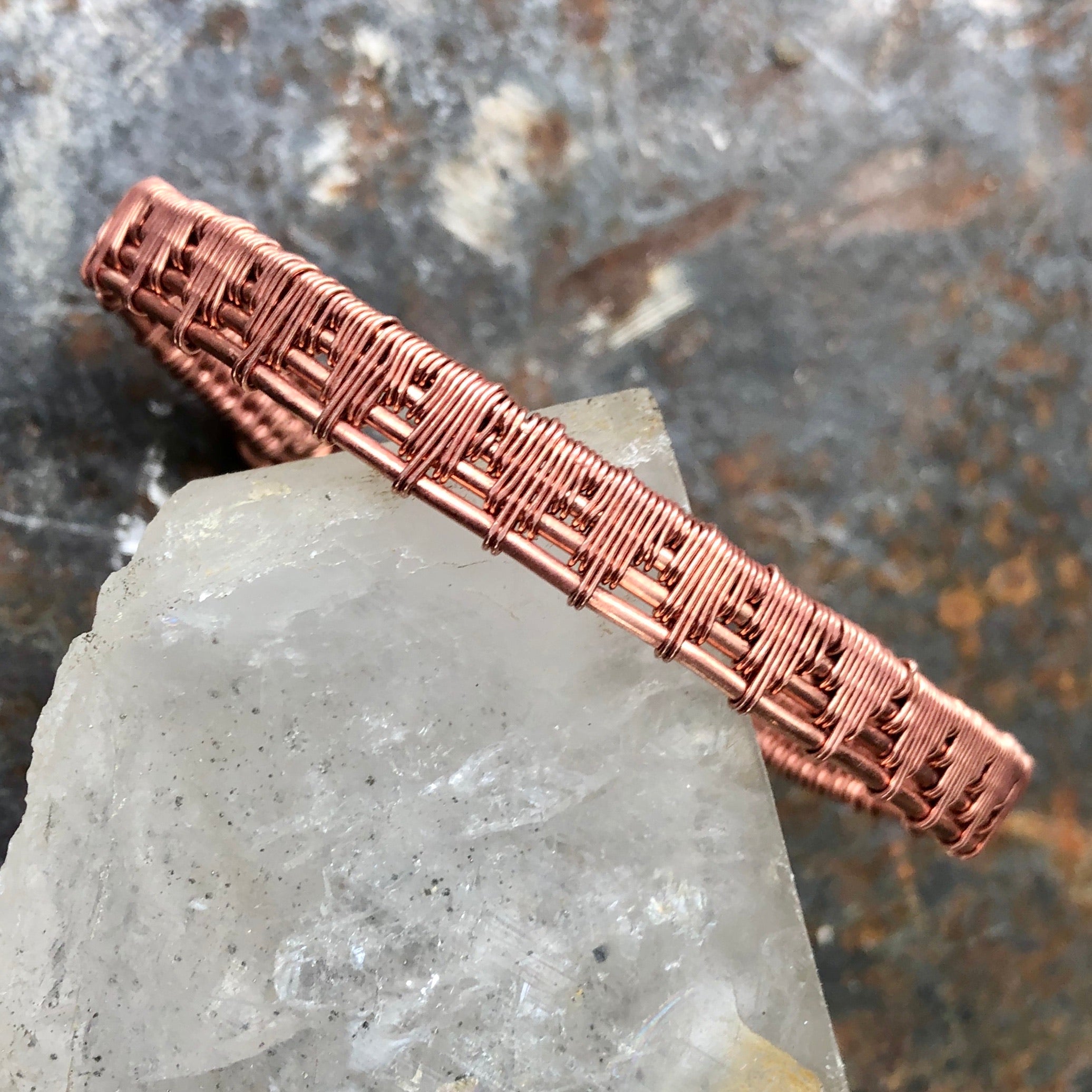 Small hand woven copper bracelet